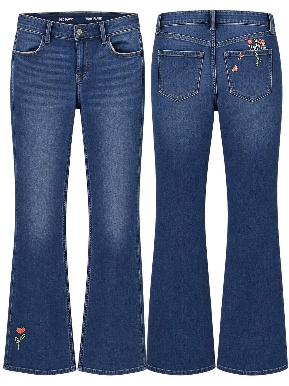 Old Navy Dark Blue Straight Leg Jeans with Orange Floral Embroidery